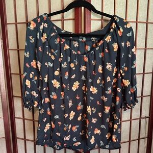 Ann Taylor Floral Blouse - Black and Orange